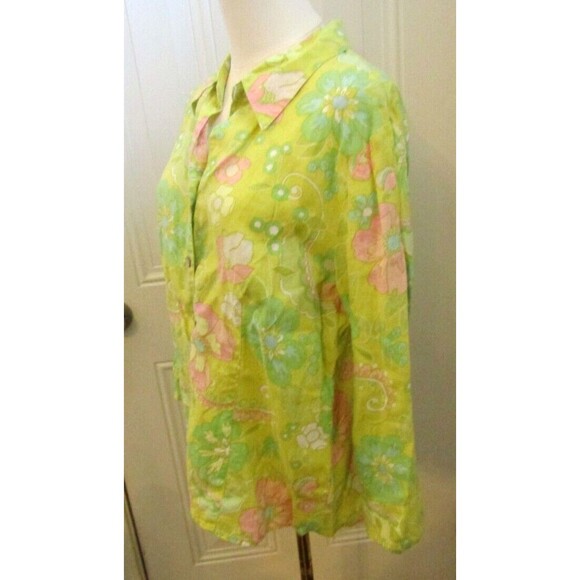 Sigrid Olsen Shirt 100% Linen Pastel Floral Summer Spring Top Womens Size L - Picture 4 of 8